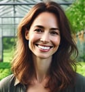 DALL·E 2024-06-23 16.36.59 - A heartfelt image of a woman, around 30 years old, standing in a lush greenhouse filled with various plants and vegetables. She has a warm, genuine sm (1)