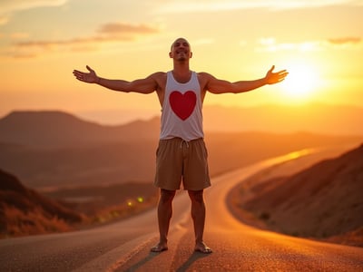 nic sigala in flawlwss love tank top standing barefoot in the middle of the road in the desert